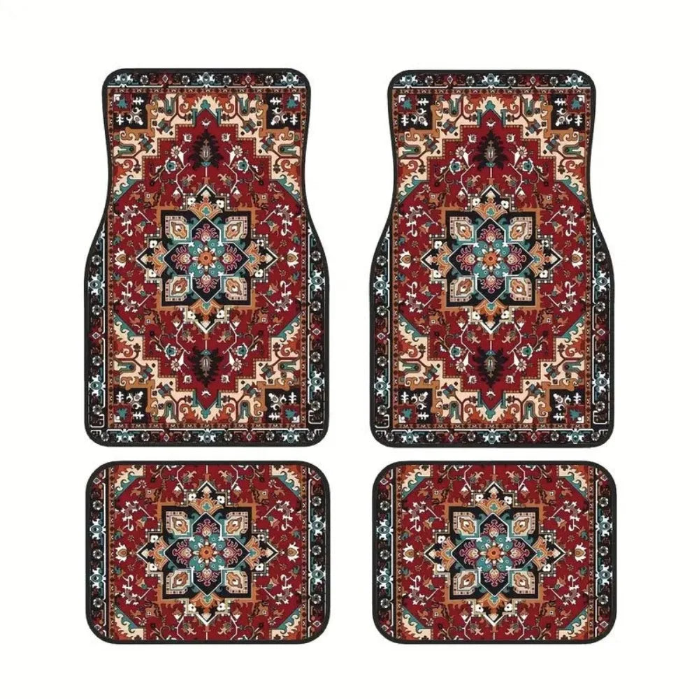4Pcs Durable Bohemian Car Floor Mats Anti-slip Dirty Resistant Persian Carpet Car Decoration Heavy Duty Car Floor Protector Rugs