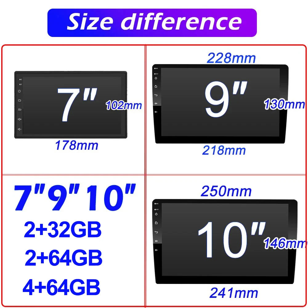 7/9/10 inch Universal Android 13 Car Radio 32G/64G Autoradio android 2 Din car radio GPS BT Central Multimedia Smart car systems