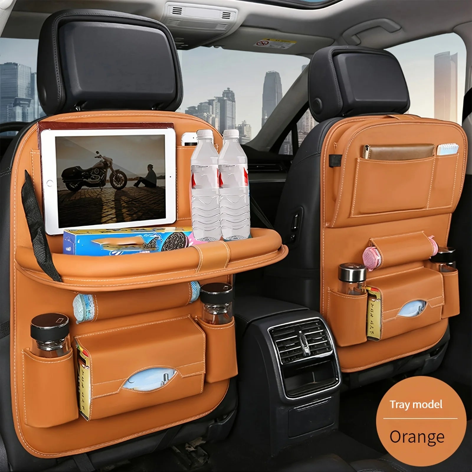 Car Seat Anti-kick Pad Storage Bag Car Organizer Tray DeluxePULeather Multipurpose Storage Car Interior Accessories