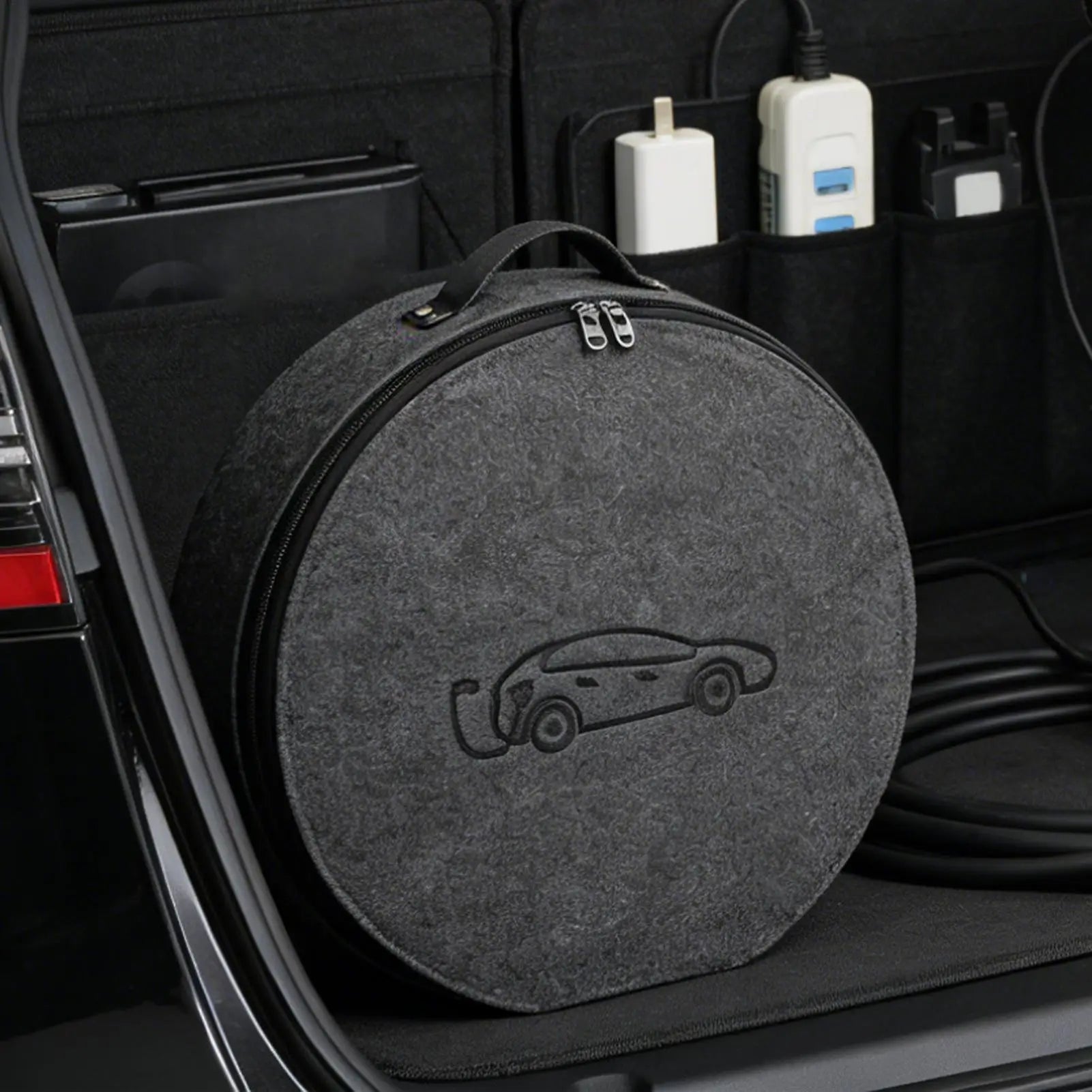 Car Cables Organizer Bag Felt cloth Auto Rechargeable Storage Tidy EV Charging Plugs Equipment Container Bag Cars Accessories