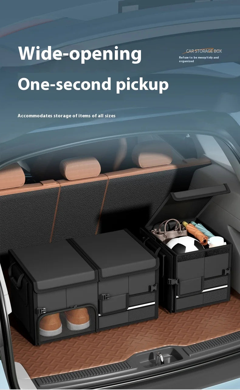 Foldable Trunk Storage Box Waterproof Oxford Cloth 60L Large-Capacity Car Organizer for Camping/Fishing Easy to Carry