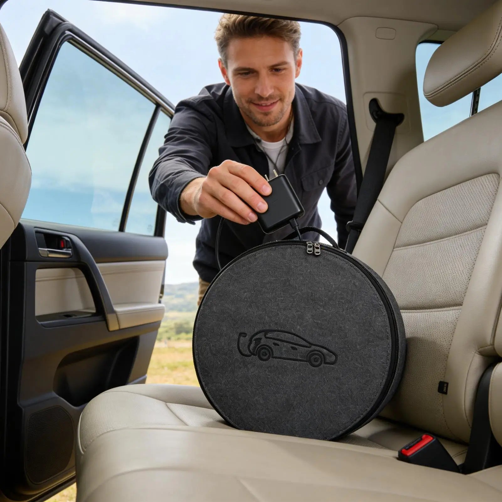 Car Cables Organizer Bag Felt cloth Auto Rechargeable Storage Tidy EV Charging Plugs Equipment Container Bag Cars Accessories