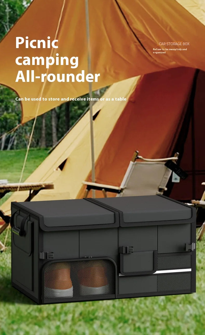 Foldable Trunk Storage Box Waterproof Oxford Cloth 60L Large-Capacity Car Organizer for Camping/Fishing Easy to Carry