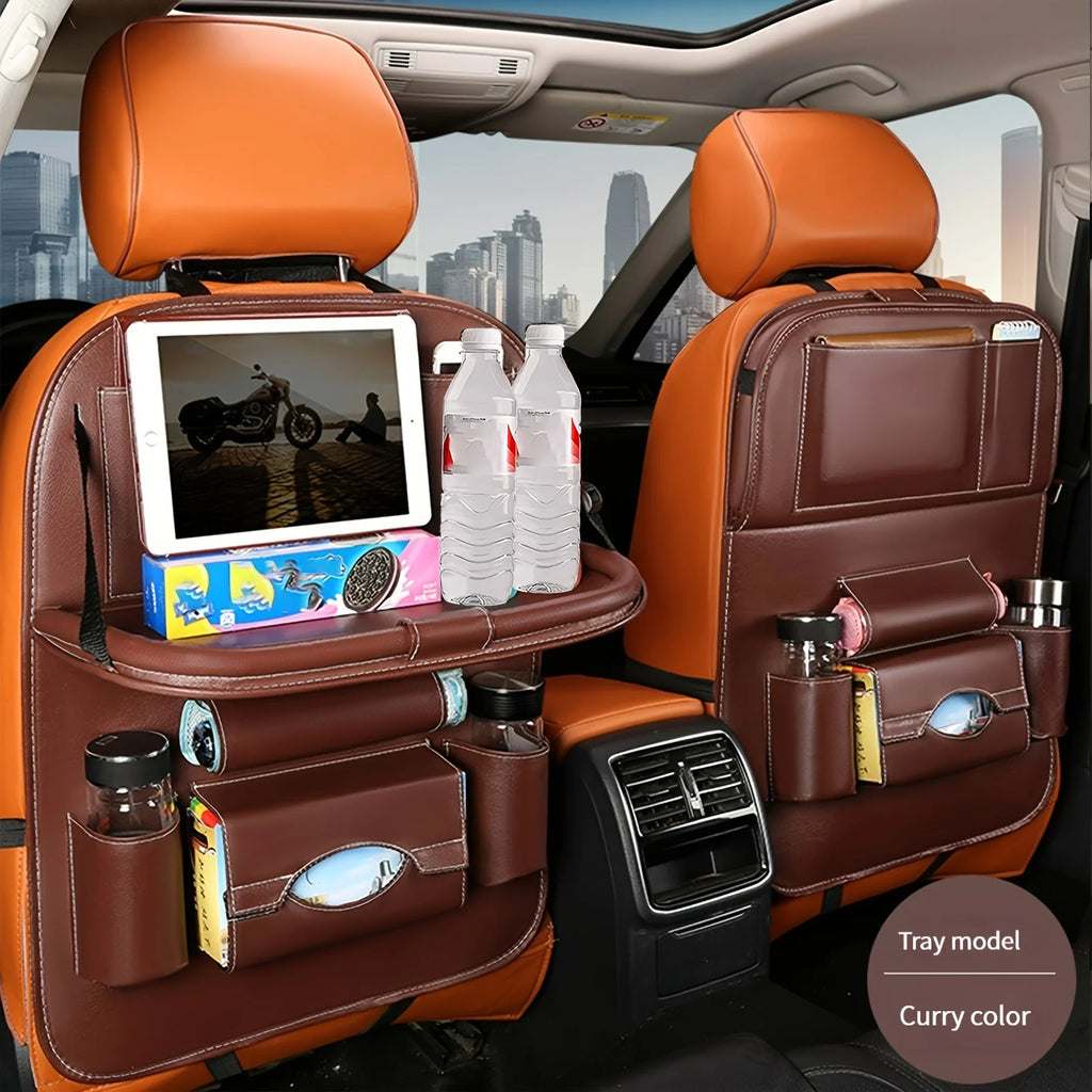 Car Seat Anti-kick Pad Storage Bag Car Organizer Tray DeluxePULeather Multipurpose Storage Car Interior Accessories