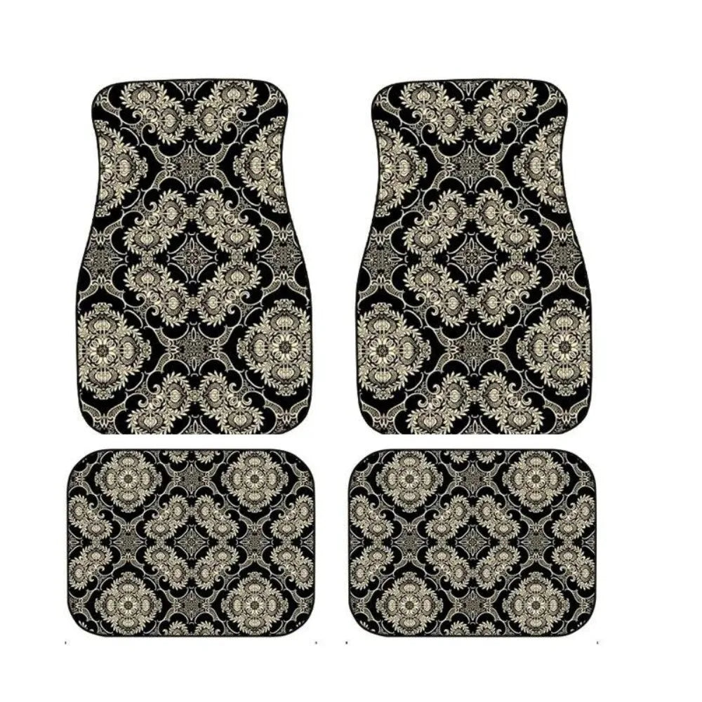 4Pcs Durable Bohemian Car Floor Mats Anti-slip Dirty Resistant Persian Carpet Car Decoration Heavy Duty Car Floor Protector Rugs