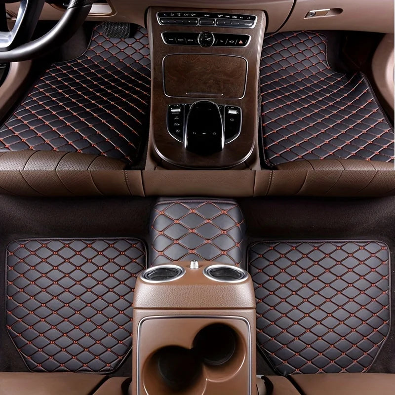 5Pcs Car Floor Mats PU Leather Waterproof Auto Foot Pad Protector Pads Fashion Car Carpet Cushion For All Seasons