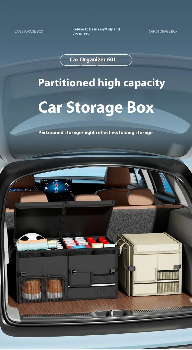 Foldable Trunk Storage Box Waterproof Oxford Cloth 60L Large-Capacity Car Organizer for Camping/Fishing Easy to Carry