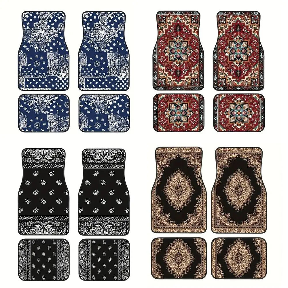 4Pcs Durable Bohemian Car Floor Mats Anti-slip Dirty Resistant Persian Carpet Car Decoration Heavy Duty Car Floor Protector Rugs