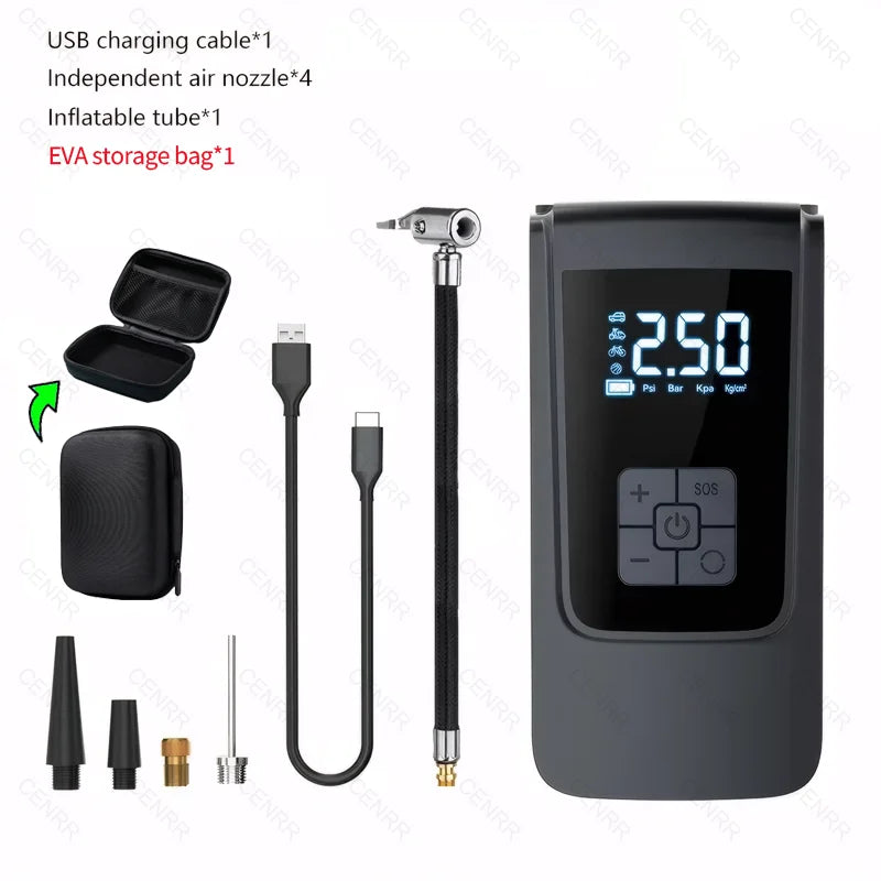 Wireless Car Air Pump Portable Air Compressor Electric Tire Inflator with LCD Digital Display for Car Motorcycles Bicycle Ball
