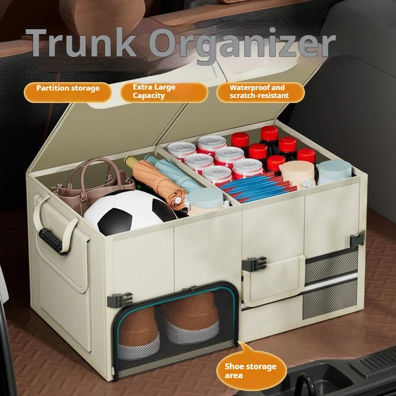Foldable Trunk Storage Box Waterproof Oxford Cloth 60L Large-Capacity Car Organizer for Camping/Fishing Easy to Carry