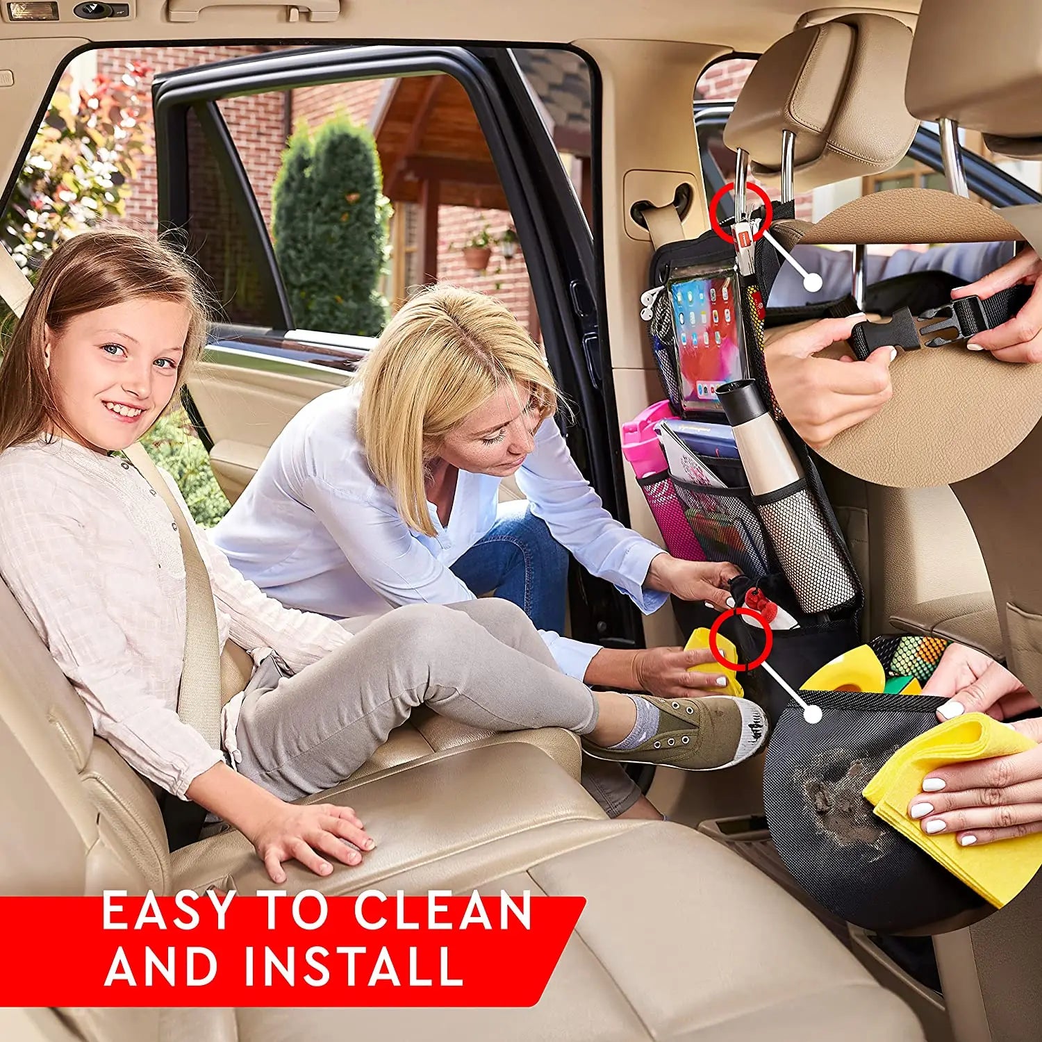 Backseat Car Organizer, Kick Mats Back Seat Protector with Touch Screen Tablet Holder, Car Back Seat Organizer for Kids 2 Pack