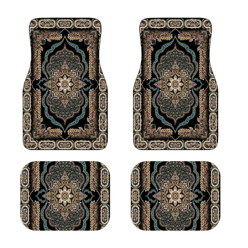 4Pcs Durable Bohemian Car Floor Mats Anti-slip Dirty Resistant Persian Carpet Car Decoration Heavy Duty Car Floor Protector Rugs