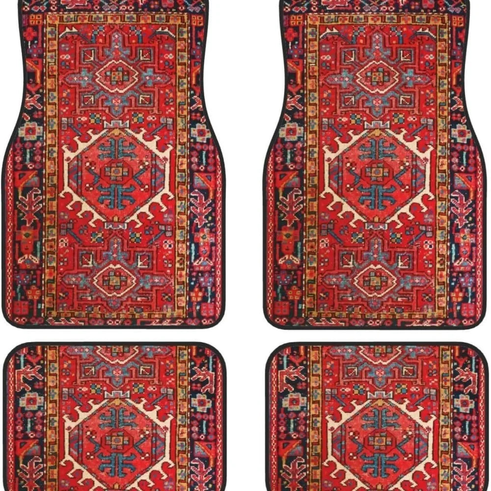 4Pcs Durable Bohemian Car Floor Mats Anti-slip Dirty Resistant Persian Carpet Car Decoration Heavy Duty Car Floor Protector Rugs