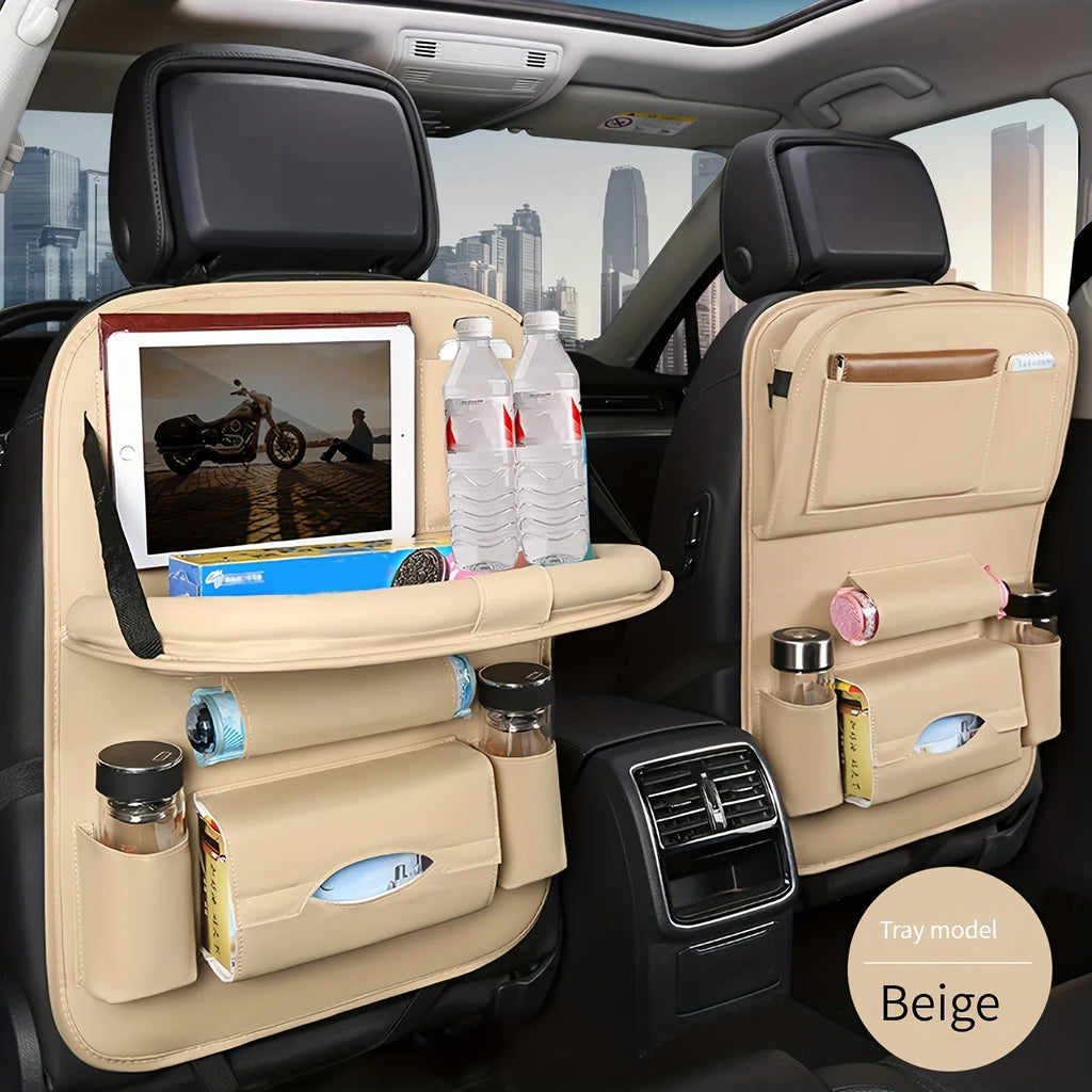 Car Seat Anti-kick Pad Storage Bag Car Organizer Tray DeluxePULeather Multipurpose Storage Car Interior Accessories