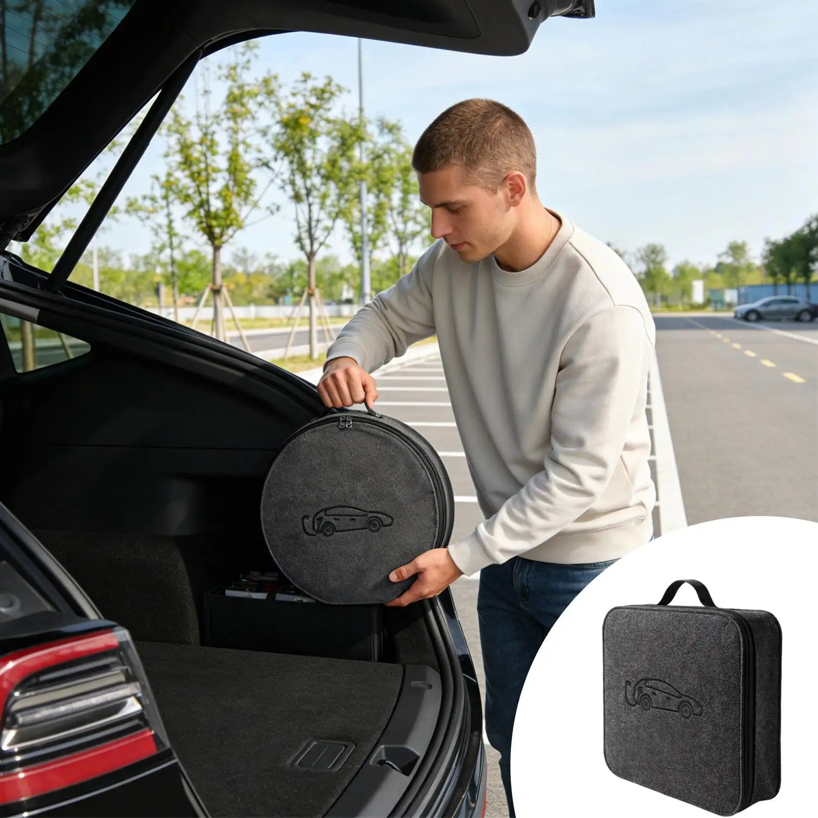 Car Cables Organizer Bag Felt cloth Auto Rechargeable Storage Tidy EV Charging Plugs Equipment Container Bag Cars Accessories