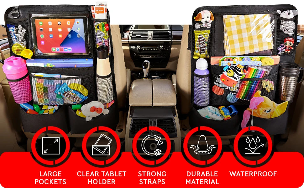 Backseat Car Organizer, Kick Mats Back Seat Protector with Touch Screen Tablet Holder, Car Back Seat Organizer for Kids 2 Pack