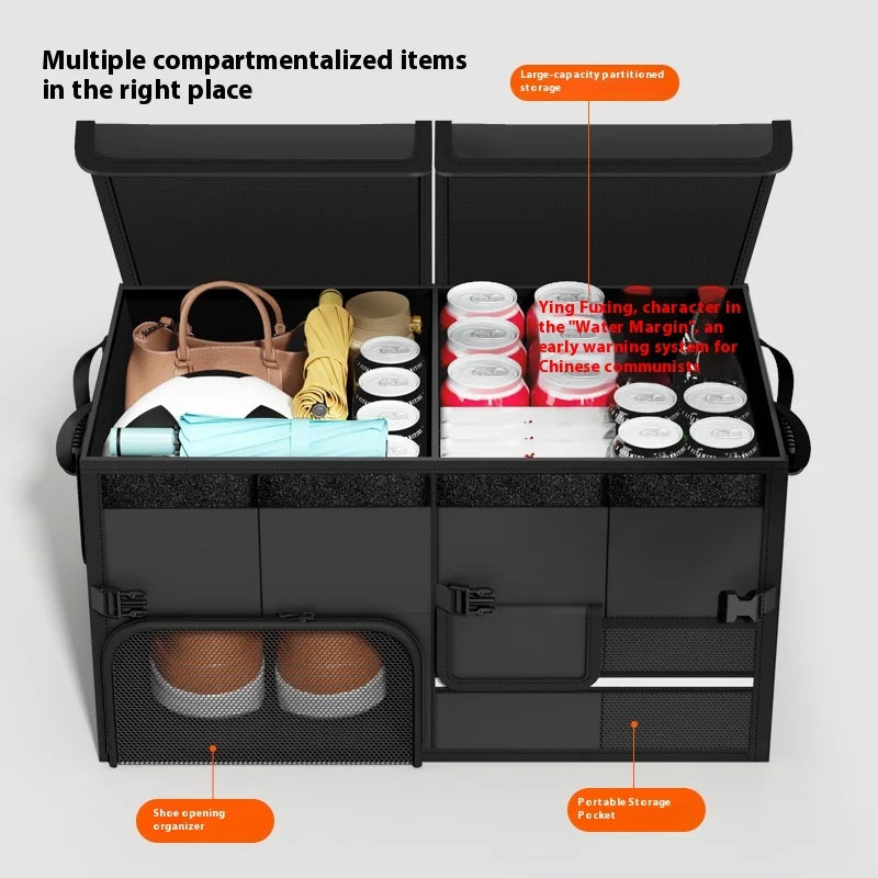 Foldable Trunk Storage Box Waterproof Oxford Cloth 60L Large-Capacity Car Organizer for Camping/Fishing Easy to Carry